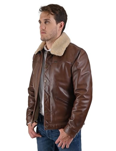 Wrangler Men’s Leather Flight Jacket Sherpa Medium Brown.4