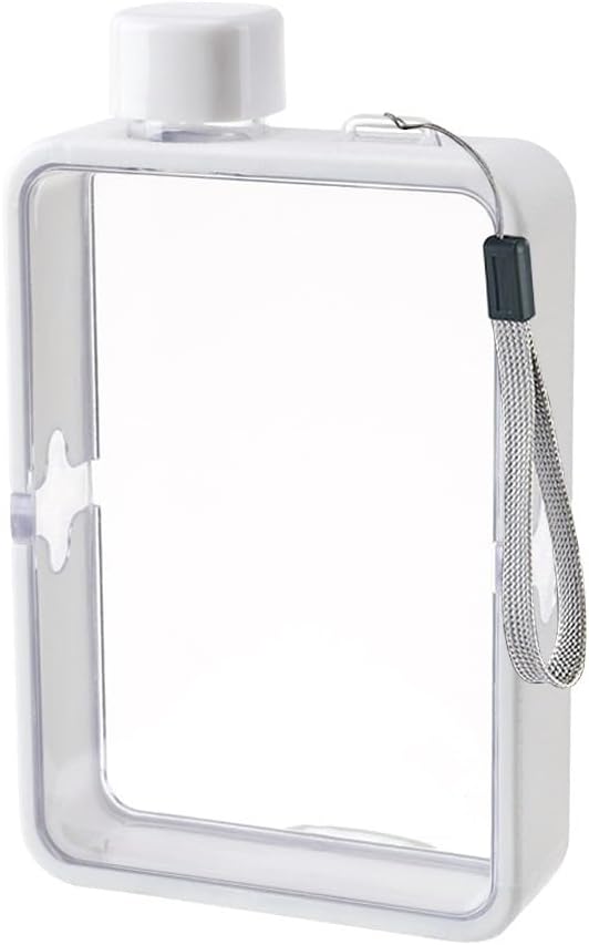 MiOYOOW Square Flat Water Bottle, Portable Transparent Sports Water Cup Reusable Memo Paper Bottles for Outdoor Travel Fitness Gym