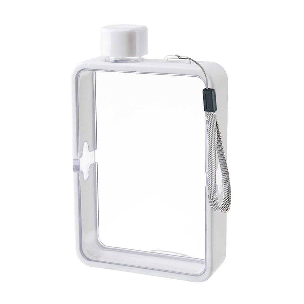 MiOYOOW Square Flat Water Bottle, Portable Transparent Sports Water Cup Reusable Memo Paper Water Bottle for Outdoor Sports Travel Fitness Gym