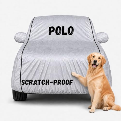 Image of Waterproof Car Cover for Polo | Soft Cotton Lining Heavy Duty Triple Stitched Heat Resistant Outdoor Cover Comes with Mirror and Antenna Pocket Full Bottom Elastic (Zig Zag Silver)