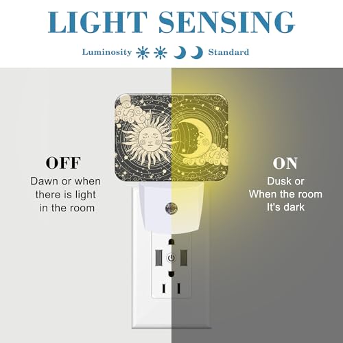 Image of Sun and Moon with Faces Plug in Night Lights, Astrology Nightlight Plug Into Wall Dusk to Dawn Sensor for Kid Girls Boys Women Men Room, Hallway, Kitchen, Bathroom, Stairs Decor