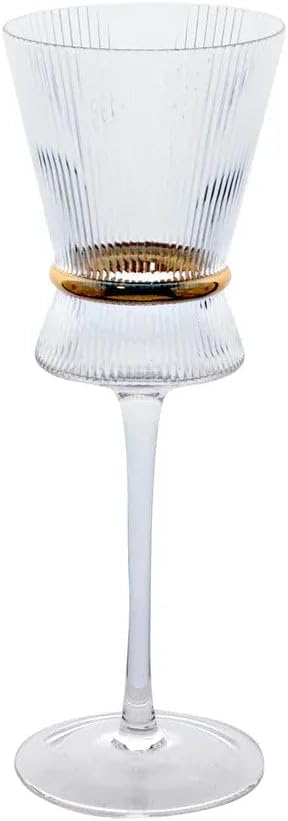 Balsa Circle 6 Clear Wine Glasses 9oz Ribbed Design with Gold Ring Accent – Drinkware, Wine Glasses for Weddings Parties Events Receptions Home Bar Cocktails Dining Tableware Decorations