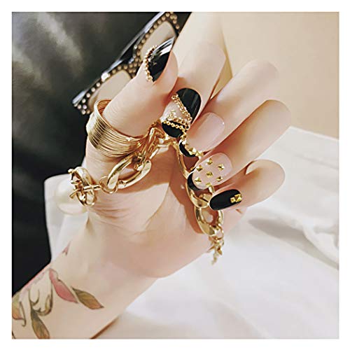 Barode False Nails Bling Rhinestone Golden Chain Pendant Full Cover Fake Nails Fashion Party Acrylic Nails for Women and Girls