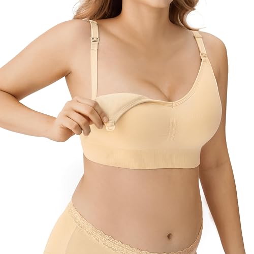 Image of HBselect Women Maternity Bras 5 Pack Nursing Bras for Breastfeeding Seamless Pregnancy Sleep Bralette with Extra Extenders