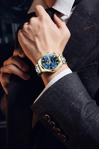 Image of OLEVS Men's Waterproof Watches Stainless Steel Waterproof Chronograph Wrist Watches Luxury Dress White Luminous Big Face Analog Quartz Male Watches