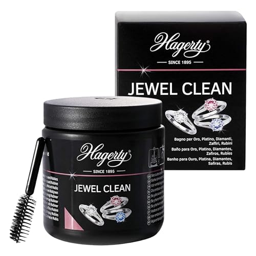 Hagerty Jewel Clean Bagno detergente per pietre preziose, oro, platino 170 ml I efficace su diamanti, zaffiri, rubini I per una nuova lucentezza I Con cestello e spazzolino