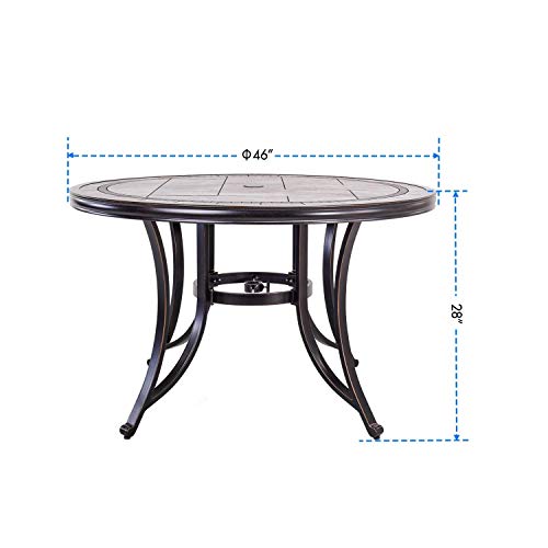 dali Single Sale Outdoor Dining Table Contemporary Round a Tile-Top Design with Heavy-Duty Frames 46''