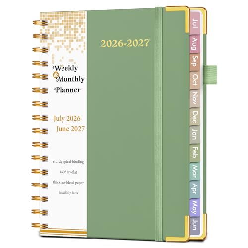 Academic Planner 2026-2027 Hardcover Weekly and Monthly Calendar Planner from July 2026 - June 2027 Daily Agenda Planners with Tabs College School Organizer for Student Teacher A5 (6.1 x 8.2) Green