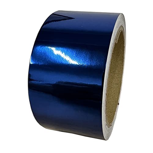 Image of LZLRUN 1FT x 5FT Chrome Mirror Vinyl Wrap Adhesive Car Sticker Decal Film (Blue, 2 Inches x 30 FT)