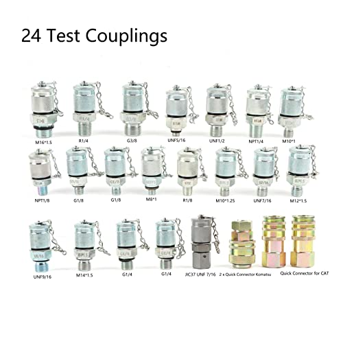 Image of Hydraulic Pressure Test Kit with 5 Gauges, 10 /100 /250 /400 /600bar, 24 Couplings 4 Test Hoses Pressure Gauge Set for Excavator Construction Machinery
