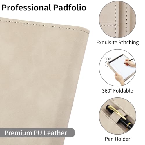 Image of Professional Padfolio Portfolio Binder, Faux Leather, Gray | Interview Resume Folder, Letter Size A4 Legal Writing Pad Holder, Document Organizer for Business School Office Conference