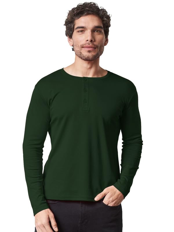 Image of LAZYCHUNKS Regular Fit Solid Super Combed Cotton Rich Henley Neck Full Sleeve Men's T-Shirt
