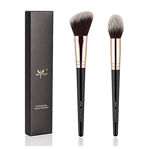Anmor Contour and Highlighter Brush Set, Premium Blush Bronzer Face Makeup Brush Kit, Perfect for Cheek Nose Blending Contouring (Black, Contour/Highlighter)