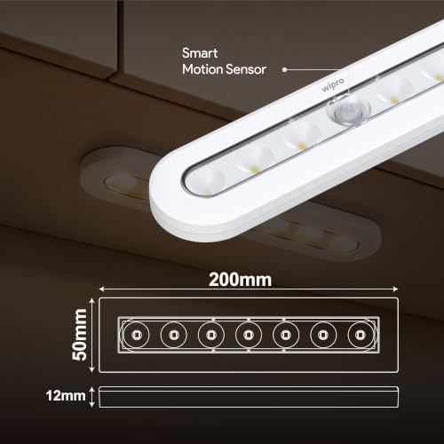 Image of wipro Garnet Motion Sensor Cabinet Light SL2 | Neutral White | Auto On /Off Lights for Kitchen, Wardrobe & Shelf | Wireless | Magnetic Stick On | Battery Required Separately (4*AAA) | PK 1
