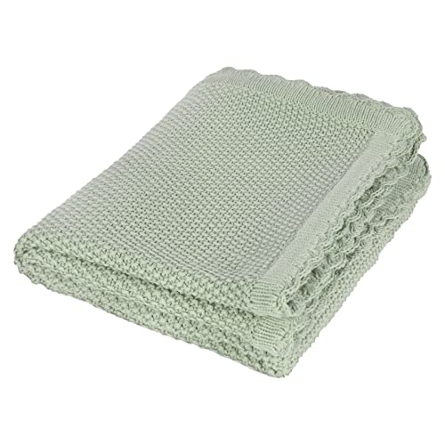 Pinuotu Knit Baby Blanket, 100% Cotton Baby Blankets Neutral Cable Knitted Soft Toddler Blankets For Girls Boys Green 40’’X31’’ #TOP21