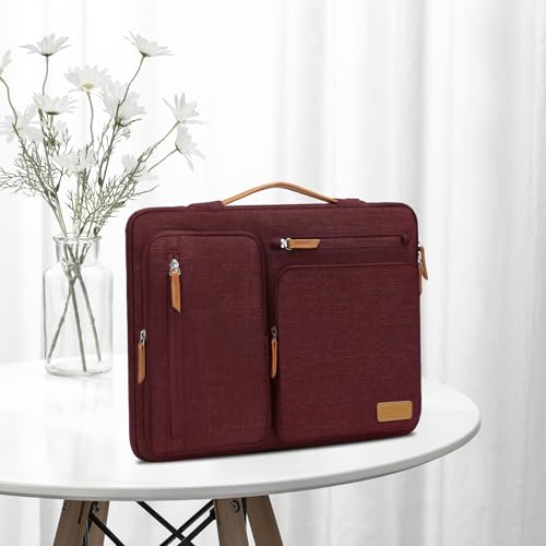 Image of MOSISO 360 Protective Laptop Case 14 inch, 14 inch Laptop Sleeve Compatible with HP Lenovo Dell ASUS Acer, HP, Dell Latitude, Lenovo, Side Open Carrying Case with 4 Zipper Pockets&Handle, Wine Red