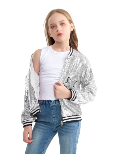 Image of LOLANTA Girls Sequin Jacket, Kids Long Sleeve Glitter Bomber Coats 4-15Y