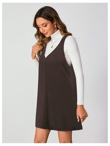 Image of Milumia Women V Neck Corduroy Overall Dress 2026 Spring Mini Pinafore Jumper Dress