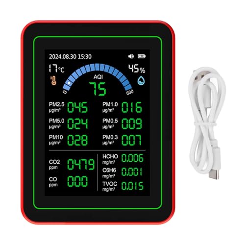 Srliya Compteur de qualité de L'air 18 en 1, CO2 TVOC HCHO PM2.5 PM10, Testeur de Détection de Température et d'humidité, Stockage de Données alimenté par Batterie en Intérieur, Noir