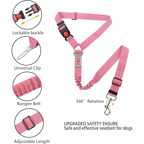 Best Dog Supplies Dog Car Seat Belt – Adjustable Buckle Design Elastic Nylon Vehicle Seatbelt Plus Durable Tangle-free Headrest Harness – Perfect for Pets – Pink Best Dog Supplies Dog Car Seat Belt – Adjustable Buckle Design Elastic Nylon Vehicle Seatbelt Plus Durable Tangle-free Headrest Harness – Perfect for Pets – Pink