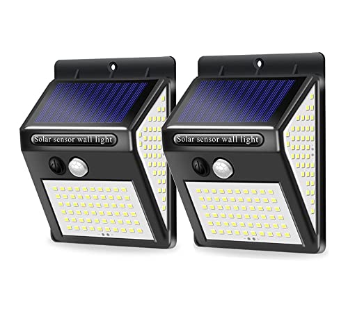 Lepwings Lampe Solaire Extérieur, 2 Pack 144 LED Lumière Solaire IP65 Etanche Projecteur LED Extérieur avec Détecteur de Mouvement, Éclairage Mural de Sécurité sans Fil pour Jardin - Éclairage 270°
