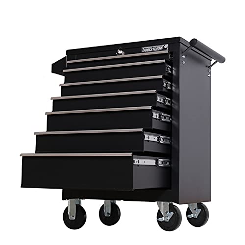 Hochleistungsstahl Abschließbares Schiebewerkzeug 7-Schubladen-Truhe Rollender Werkzeugwagenschrank mit Rädern und Schließsystem für Garagenlagerung Belastbar 330 Pfund (Rot) (Color : Black)