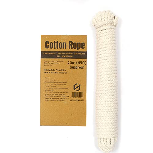 SUL Cotton Rope,Heavy Duty Cotton Rope for Wall Hangings, Clothes lines for Crafts, Decoration, Rope Washing Line,Garden, Arts, Camping Washing Line Candle Wick Self Watering Rope