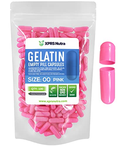 Image of XPRS Nutra Size 00 Empty Capsules - 100 Count Empty Gelatin Capsules - Pills DIY Capsule Filling - Fillable Pill Gel Caps for Do-It-Yourself Supplements (Pink)