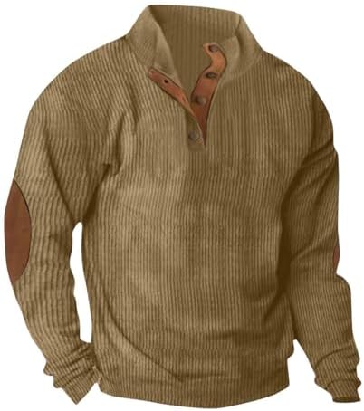 Mens Corduroy Sweatshirts Elbow Patches Long Sleeve Stand Collar ...