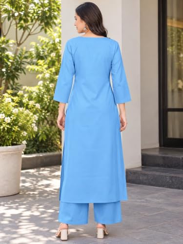 Image of idaLia Rayon Solid Straight Brown Kurta Set for Women with Palazzo 3 /4 Sleeve, Round V Neck Designer Kurta with Palazzo Pant Set