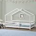 Cama para niños 80 x 160 cm Cama Infantil con Somier Estructura de Madera Pino En diseño de Casa con Reja de Seguridad Protección Blanco Lacado Mate