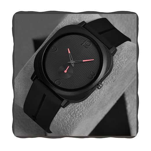 Image of Acnos Men's Minimalist Black Quartz Watch - Modern Fashion Analog Wrist Watch with Silicone Strap and Small Seconds Dial