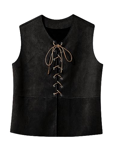 renvena Kids Medieval Lace-Up Vest Boys Girls Halloween V-Neck Sleeveless Dressy Waistcoat3