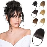 Lommel Clip in Bangs,100% Real Human Hair Wispy Fake Bangs Hair Clip for Women Brown Black Natural Curtain Fringe with Temples Hairpieces for Daily Wear and Various festivals(Brown Black)