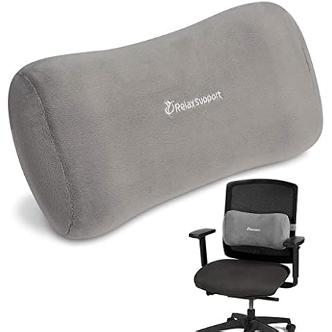 Relax Support RS11-X Lumbar Support Pillow - Medium Firm Memory Foam Office Chair Back Support - Promotes Spinal Alignment & Better Posture - Non-Slip Strap, Washable Cover - Fits Wheelchair, Recliner Cover