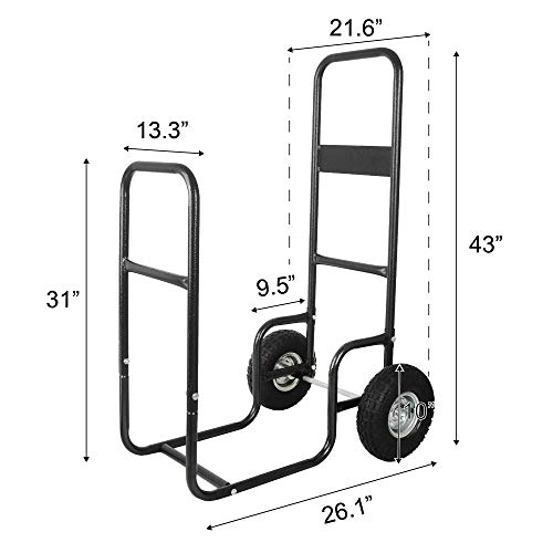 Leadallway Firewood Log Cart Carrier With 2 Pheumatic Wheels,Labour-Saving Wood Stove Accessories Tools thumb #4