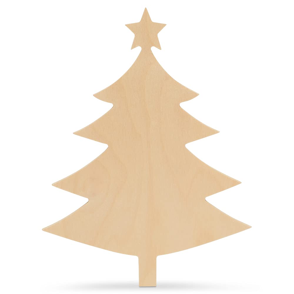 Christmas Tree Cutout with Star, 18 Inch, Pack of 1, Use as Wooden Christmas Ornaments or Door Hanger, Perfect Wooden Cutouts for Crafts, by