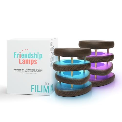 Friendship Lamp® by Filimin Set of 2 Long Distance Touch Lamps – WiFi Connected, Long Distance Gifts, Touch Activated Table Lamp, Long Distance Friendship Gifts, LED Light - Mid Century Kona/Gold