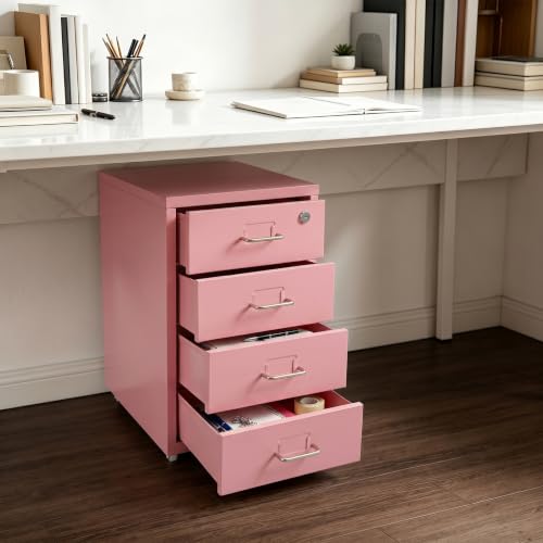 Image of 4 Drawer File Cabinet with Lock Steel Mobile Filing Cabinet for Office Home