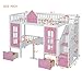 MERITLINE Twin Loft Beds with Storage Stairs and Desk, Wooden Castle Shaped Twin Over Twin Bunk Bed with Changeable Desk, Bunk Bed with Storage Drawers for Kids, Pink