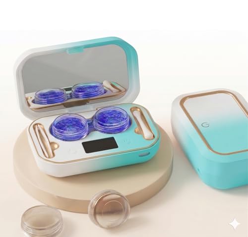 2026 Upgraded 49kHz Ultrasonic Contact Lens Cleaner Machine with Blue Light - Detachable Tank 90-Day Power - Portable Contact Lens Case & Applicator Tool for Colored Lenses Travel (Lake Blue 1)