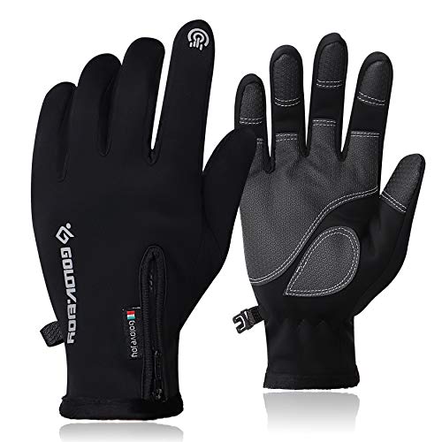 Bellady Winter Thermal Gloves for Men, Waterproof Touch Screen Driving Gloves, Cold Weather Outdoor Running Fishing Mittens, Black Large