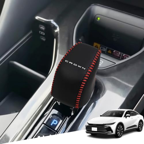 Hearsheng 新型クラウン 30系 新型クラウンクロスオーバー 35系 新型クラウンスポーツ 30系 新型クラウンエステート 30系専用本革材質シフトノブカバー 内装カスタムパーツ アクセサリー爪キズ防止 取り付け簡単 車種専用設計(黒(赤ステッチ)