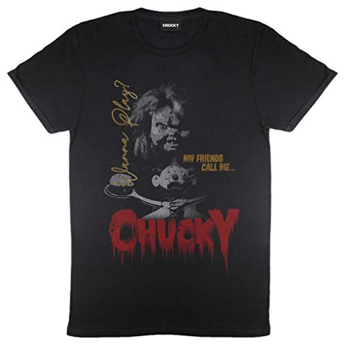 Popgear Child'S Play ¿Quieres Jugar al Chucky Camiseta para Hombre Negro L