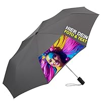 KIWISTAR UG - AC Mini Pocket Umbrella - Personalised Umbrella with Text, Design or Photo - Design Your Own Umbrella, gray, 4 Felder
