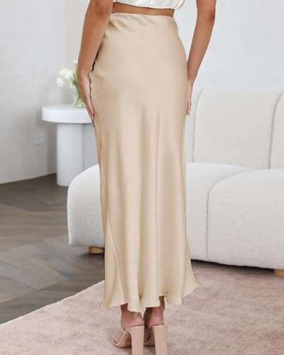 Women's Satin High Waisted Maxi Skirts Hidden Elasticized Waistband A Line Long Skirt - Image 3
