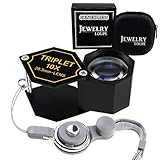 10x Magnification Jewelery Loupe, 20.5mm Triplet Lens Achromatic Optical Glass Metal (Aluminum) Body Black Frame Hexagonal Design Kit Set Jewelry Pocket Magnifying Tool