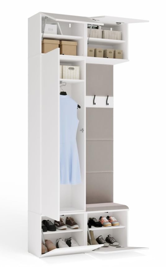 BDW HAGA II 1SZ1W - Set di armadi, panchina, altezza 238 cm, larghezza 100 cm, profondità 35 cm, modulare, corridoio, scarpiere e giacche