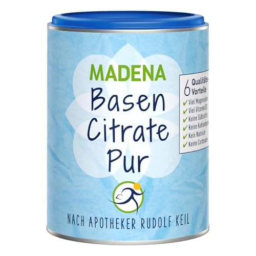 MADENA BasenCitrate Pur, Basenpulver 216g, organische Basen, vegan, Elektrolyte-Lieferant mit viel Magnesiumcitrat, Zink, Kalium, Calcium, geeignet für Diät und Basenfasten