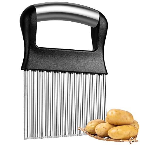 Couteau de Tranches de Pomme de Terre Coupe Frites en Acier Inoxydable Trancheuse à Ondulées Couteau Lame Ondulée